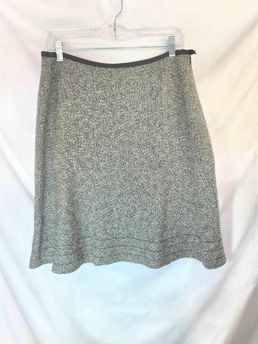 Ann Taylor Petites Classy Office Casual Wool Black White Herringbone Skirt 12P